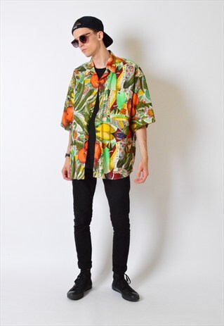 VINTAGE 90S COLOURFUL TROPICAL SHORT SLEEVE SHIRT