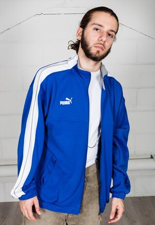 VINTAGE PUMA BLUE & WHITE TRACK TOP