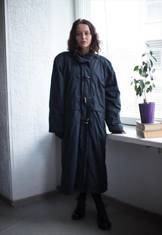 VINTAGE 80'S BLACK MAXI DOUBLE FASTENING PARKA COAT