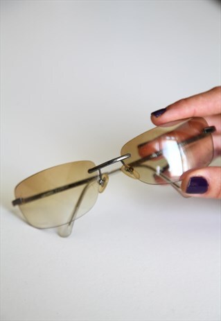 VINTAGE SILVER RIMLESS FRAME, YELLOW LENSES