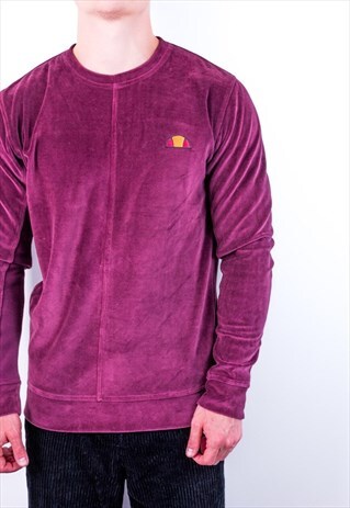 VINTAGE ELLESSE VELOUR SWEATSHIRT IN BURGUNDY LARGE