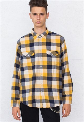 VINTAGE YELLOW BIAGGINI LONG SLEEVE CHECKERED FLANNEL SHIRT