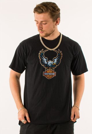 VINTAGE 90S BLACK EAGLE HARLEY DAVIDSON T-SHIRT