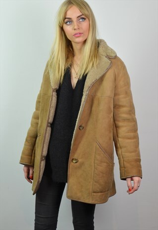 VINTAGE 70S CAMEL BROWN SHEEPSKIN SHEARLING JACKET / COAT