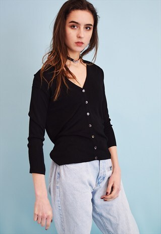 90'S RETRO KNITTED GRUNGE PETITE CARDIGAN BLOUSE TOP