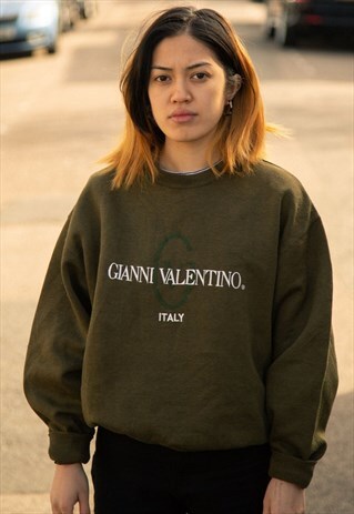 VINTAGE GIANNI VALENTINO SPELLOUT SWEATSHIRT IN FOREST GREEN