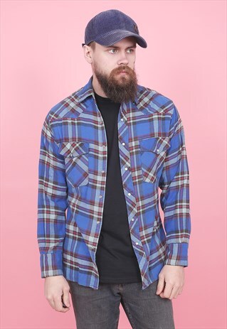 VINTAGE WRANGLER BLUE CHECK SHIRT /R8353