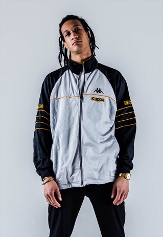VINTAGE 90S KAPPA TRACK TOP IN GREY, BLACK AND ORANGE