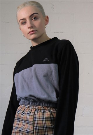 VINTAGE KAPPA LOGO REWORK/CROPPED SWEATSHIRT IN BLACK