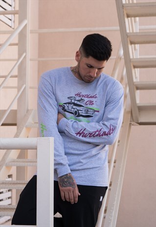 LONG SLEEVED T-SHIRT IN GREY WITH RACING PRINT