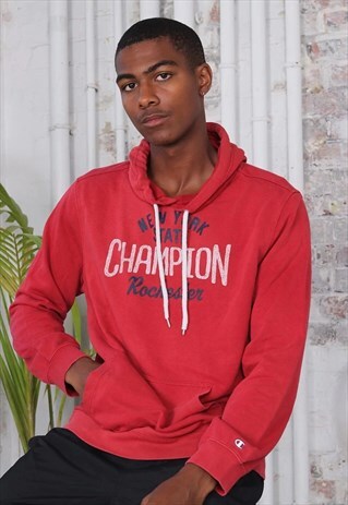 VINTAGE CHAMPION LOGO HOODIE RED