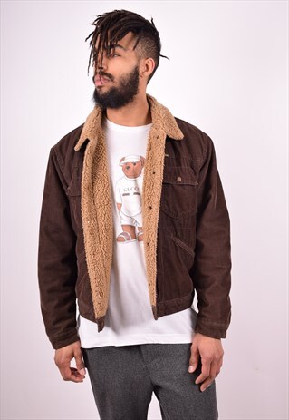 DIESEL MENS VINTAGE SHERPA CORDUROY JACKET MEDIUM BROWN 90'S