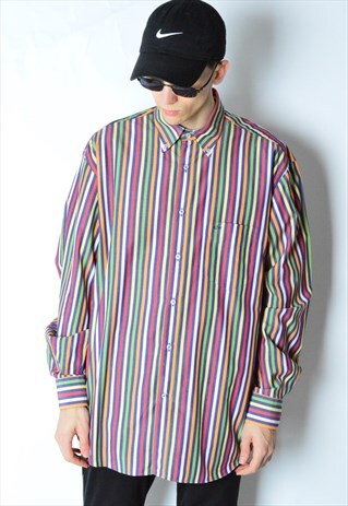VINTAGE 90S COLOURFUL STRIPED LONG SLEEVE SHIRT