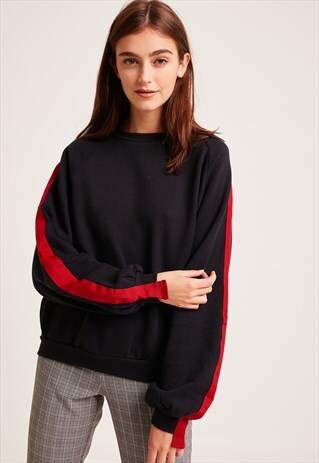 SIDE STRIPE SWEATSHIRT - BLACK AND RED