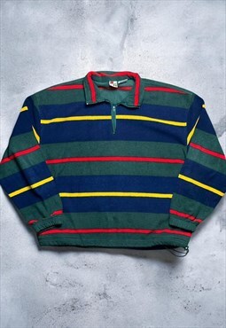 Vintage Men's Striped Quarter Zip Fleece Jumper