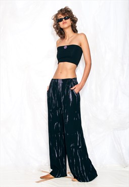 Reworked Vintage Y2K Wide-leg Trousers in Black Hand Painted