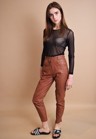 COOL 90'S RETRO HIGHWAISTED SCANDI LEATHER TROUSERS