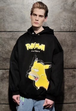 Homer Simpson hoodie loose Pikachu beam pullover in black