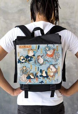 Japanese Ukiyo-e Rucksack Backpack Bag Men Samurai Frogs