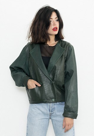 DARK GREEN LEATHER BIKER JACKET