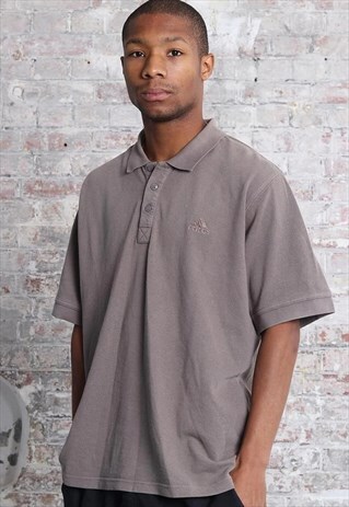 VINTAGE ADIDAS LOGO POLO SHIRT GREY