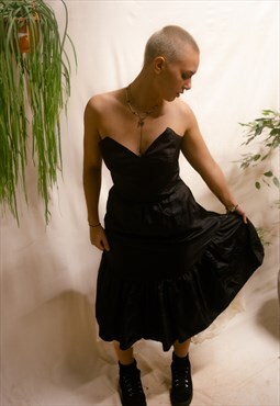 Vintage & Reworked black 80's bandeau prom dress
