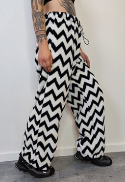 Zebra stripe joggers zigzag fleece pants handmade trouser