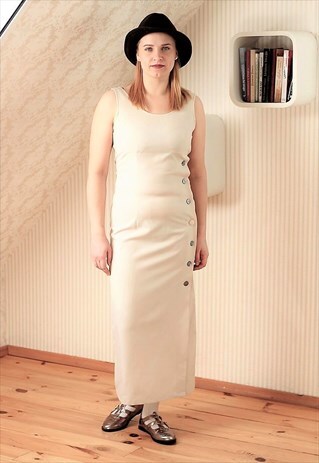 BEIGE PINSTRIPE PINAFORE DRESS