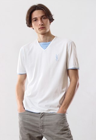 90S VINTAGE MENS YVES SAINT LAURENT YSL BIG LOGO T SHIRT TEE