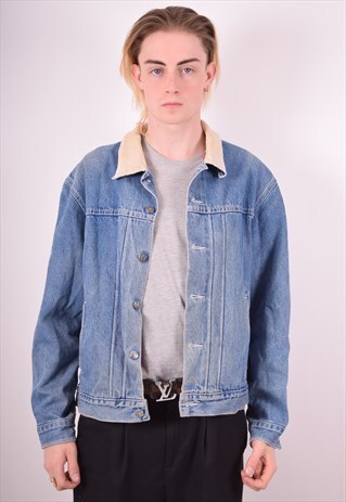 J. CREW MENS VINTAGE DENIM JACKET LARGE BLUE 90S