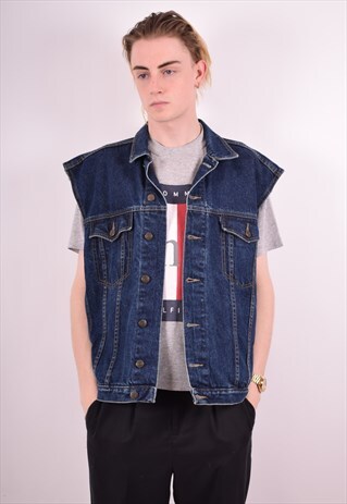 DIESEL MENS VINTAGE DENIM GILET LARGE BLUE 90S