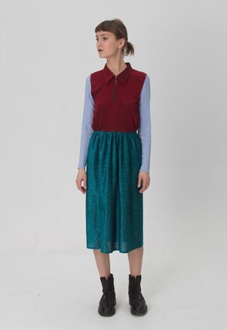 REWORKED MIDI GLITTER DRESS WITH 90S SPORTY POLO NECK