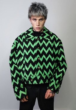 Striped fleece jacket zigzag catwalk bomber geometric coat