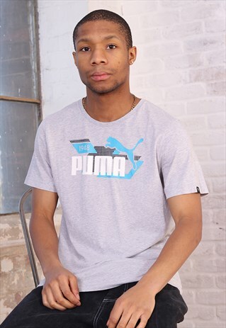 VINTAGE PUMA BIG PRINT LOGO T-SHIRT GREY