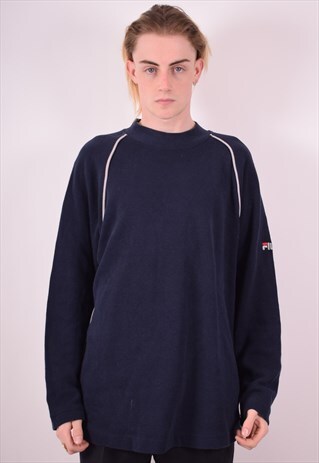 FILA MENS VINTAGE SWEATSHIRT JUMPER XL NAVY BLUE 90S