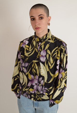 VINTAGE BLOUSE FLORAL PRINT MADE IN ENGLAND (2381)