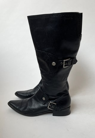 Vintage Pointed Black Knee Boots