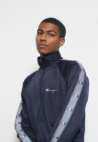 VINTAGE CHAMPION TAPE LOGO TRACK JACKET BLUE