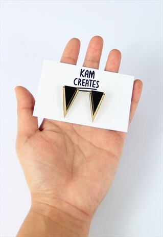 ACRYLIC TRIANGLE SHARD STUDS IN BLACK AND GOLD MIRROR