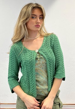 Vintage Green Crochet Cardigan -S/M