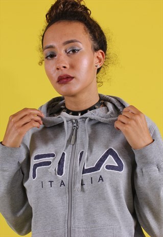 GREY AND NAVY FILA ZIPPED HOODIE