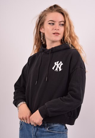 VINTAGE MAJESTIC CROP HOODIE JUMPER OVERSIZE BLACK