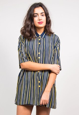 VINTAGE 90'S YELLOW STRIPE SHORT SLEEVE OVERSIZE SHIRT