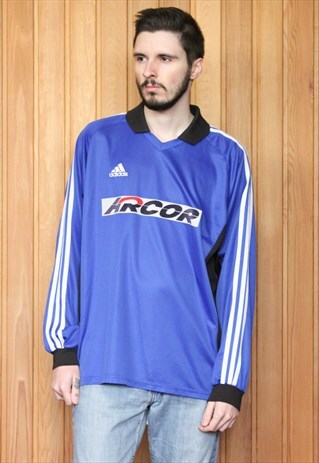 VINTAGE 1990S BLUE LONG-SLEEVED ADIDAS FOOTBALL SHIRT