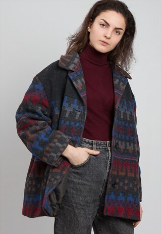 VINTAGE GREY RED JACKET COAT