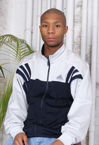 VINTAGE ADIDAS LOGO THREE STRIPE TRACK JACKET BLUE WHITE
