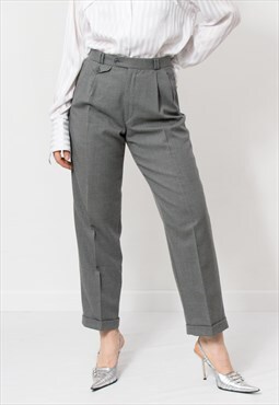 Vintage wool suit pants in gray minimalist pleated trousers 