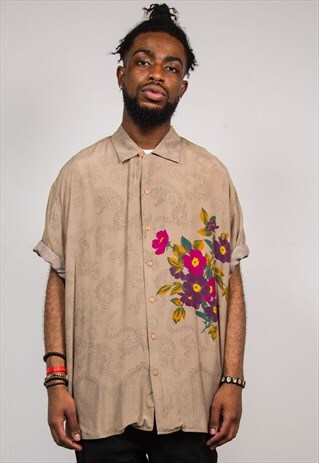 VINTAGE 90'S BROWN PAISLEY HAWAIIAN SHORT SLEEVE SHIRT