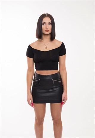 BLACK LEATHER LOOK VINTAGE SKIRT