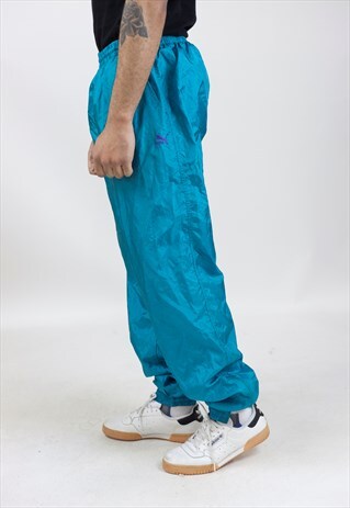 VINTAGE 90S PUMA TURQUOISE SHELL TRACKSUIT BOTTOMS